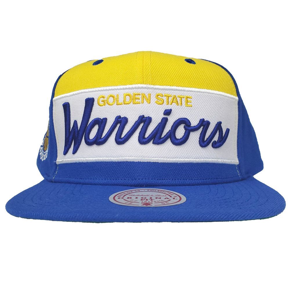 Golden State Warriors Mitchell & Ness NBA Snapback Hat Cap Script 3D Logo NWT